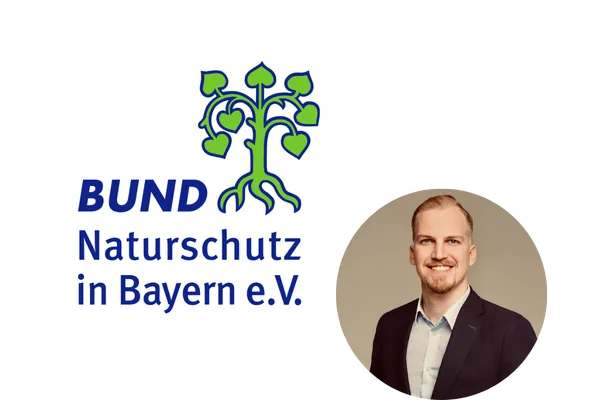 Logo des BUND Naturschutz in Bayern mit Porträt von Lucas Schäfer