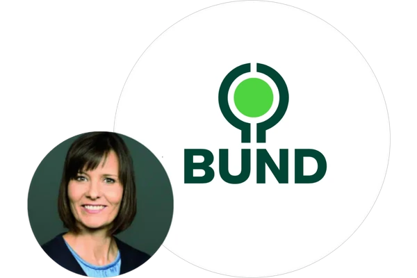 Logo des BUND mit Porträt von Nicole Anton