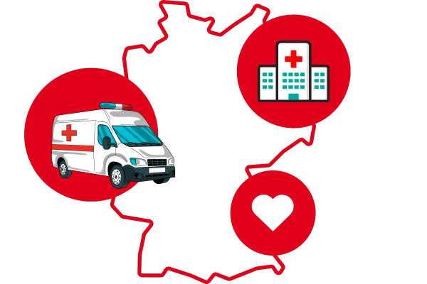 Deutschlandkarte mit Projekten der humanitären Hilfe