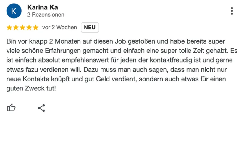 Fünf-Sterne-Bewertung auf Google, Erfahrungsbericht 1