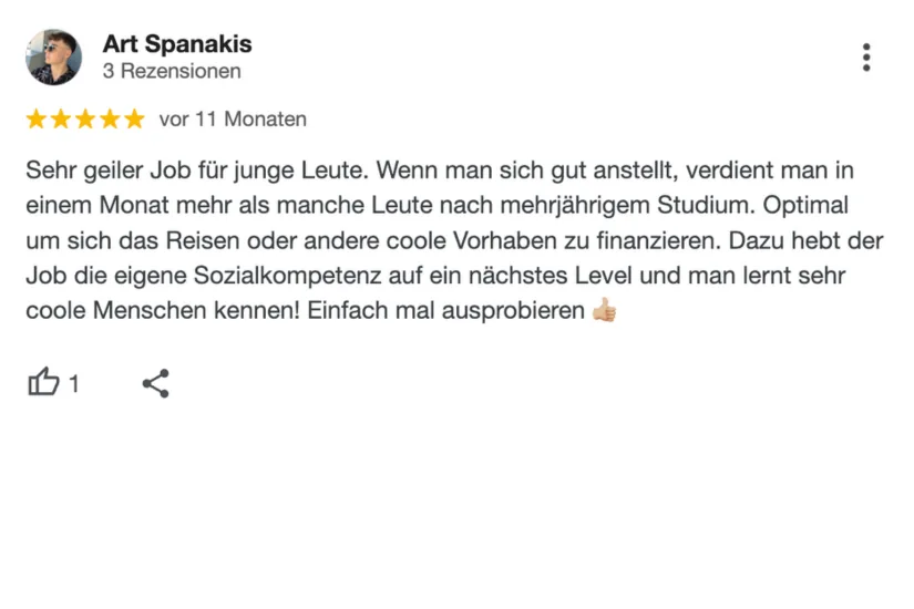 Fünf-Sterne-Bewertung auf Google, Erfahrungsbericht 3