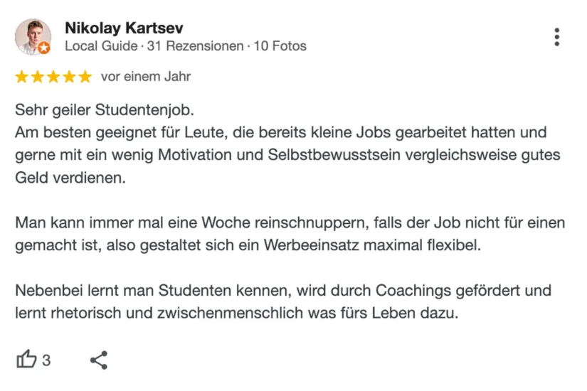 Fünf-Sterne-Bewertung auf Google, Erfahrungsbericht 4