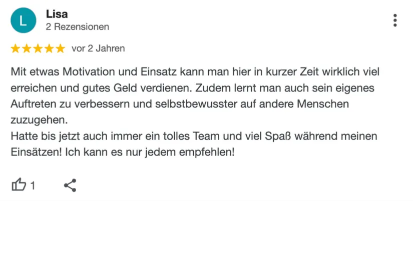 Fünf-Sterne-Bewertung auf Google, Erfahrungsbericht 6